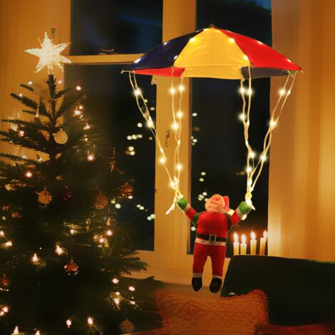 Guirlande lumineuse Père Noël parachute, 85 cm, 64 LED, étanche, avec 8 modes, intensité variable, pour l'intérieur et l'extérieur, le jardin, l'arbre de Noël, la fenêtre (blanc chaud)