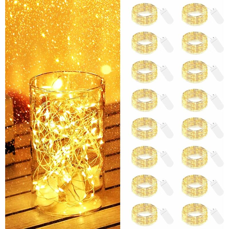 Guirlande Lumineuse à Pile【Lot de 16】, 2m 20 led Guirlande Lumineuse Étanches Fil d'argent Guirlande Lumineuse Intérieure pour Bricolage Fête de