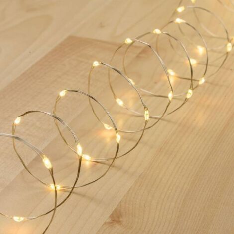 Guirlande lumineuse piles 4M 40 Micro LED blanc chaud fixe câble argenté Lotti