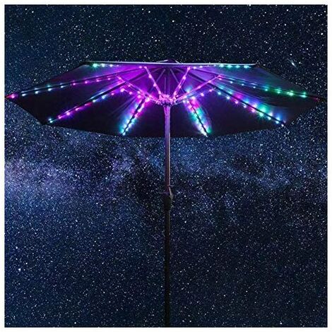 Guirlande lumineuse pour parapluie de terrasse, 104 LED lumineuses 12 modes de lumière de parapluie sans fil à piles USB, télécommande étanche pour extérieur pour parasols de terrasse, tentes de campi