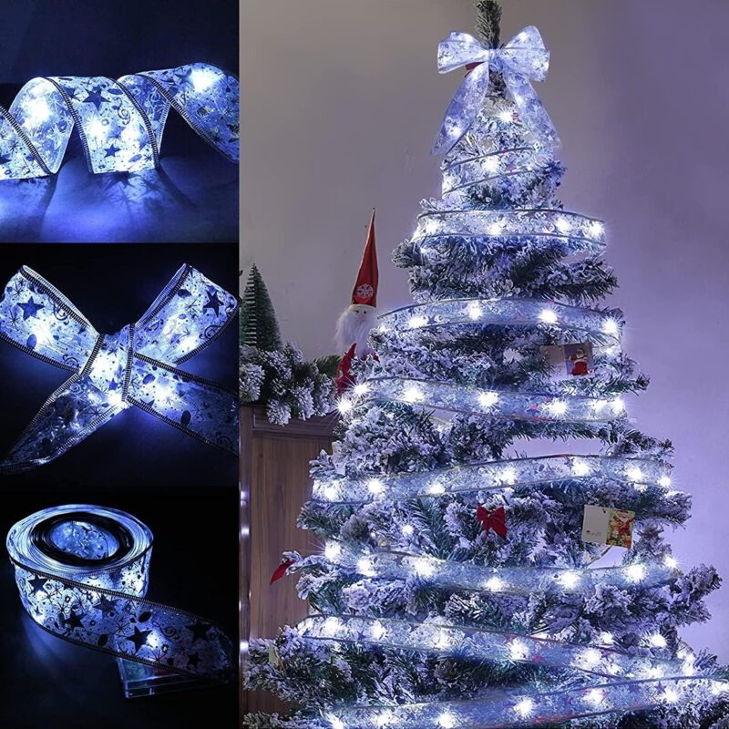 Guirlande lumineuse pour sapin de Noël -100 LED - Idéale pour les décorations de mariage et de fête du Nouvel An-Lumières argentées et blanches 10 m. Guirlande lumineuse pour sapin de Noël -100 LED - Idéale pour les décorations de mariage et de fête du Nouvel An-Lumières argentées et blanches 10 m.