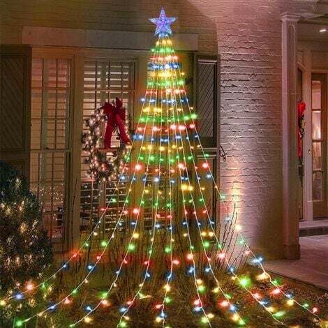 Guirlande lumineuse pour sapin de Noël avec étoile, 2 m x 9 branches, 198 LED, 8 modes d'éclairage, télécommande, étanche, USB