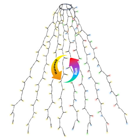 Guirlande lumineuse pour sapin de Noël, blanc chaud et multicolore, 1,5 m, 200 LED, 9 modes d'éclairage avec 8 guirlandes pour sapins de 90 à 150 cm