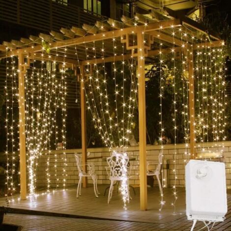 Guirlande Lumineuse Rideau 304 LED Blanc chaud Lumineux 3M3M 8 Modes d\'Eclairage Etanche IP44 Déco Maison Fenêtre pour Noël