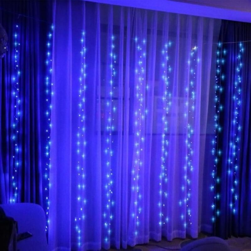 GUIRLANDE LUMINEUSE Rideau Lumineux 2M x 3M 200 LEDs Lumineuses Filet avec 8 Modes Eclairage Décoration de Fée Mariage Noël Bleu