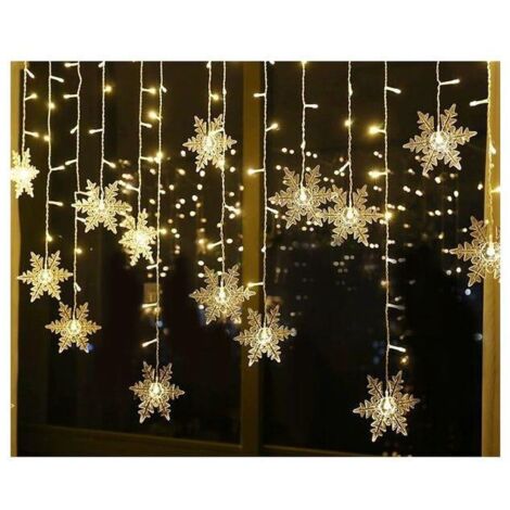 Guirlande lumineuse, rideau lumineux, 4 mètres, 96 LED flocon de neige, lumières de Noël, 8 modes d'éclairage, Noël, blanc chaud