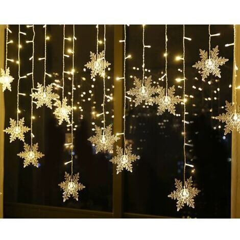 Guirlande Lumineuse, Rideau Lumineux, 4m 96 LEDs Lumières de Noël Flocon de Neige 8 Modes d'Eclairage, Decoration de Fenêtre, Noël, Mariage, Anniversaire, Maison, Pati, Blanc Chaud [Classe énergétique
