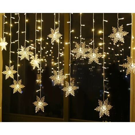 BEIJIYI Guirlande Lumineuse, Rideau Lumineux, 4m 96 LEDs Lumières de Noël Flocon de Neige 8 Modes d'Eclairage, Decoration de Fenêtre, Noël, Mariage, Anniversaire, Maison, Pati, Blanc Chaud [Classe énergétique