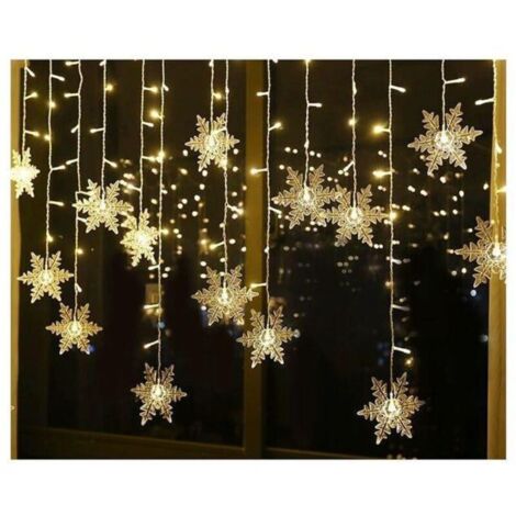 Guirlande Lumineuse, Rideau Lumineux, 4m 96 LEDs Lumières de Noël Flocon de Neige 8 Modes d'Eclairage, Noël, Blanc Chaud [Classe énergétique