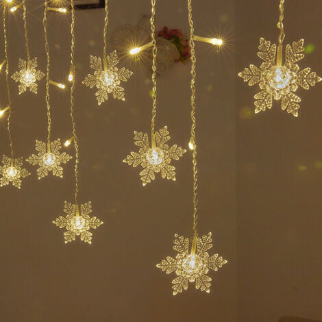 Guirlande Lumineuse, Rideau Lumineux, 4m LEDs Lumières de Noël Flocon de Neige 8 Modes d'Eclairage, Decoration de Fenêtre, Noël, Mariage, Anniversaire, Maison, Pati, Blanc Chaud