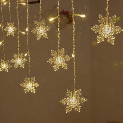 Guirlande Lumineuse, Rideau Lumineux, 4m LEDs Lumières de Noël Flocon de Neige 8 Modes d'Eclairage, Decoration de Fenêtre, Noël, Mariage, Anniversaire, Maison, Pati, Blanc Chaud