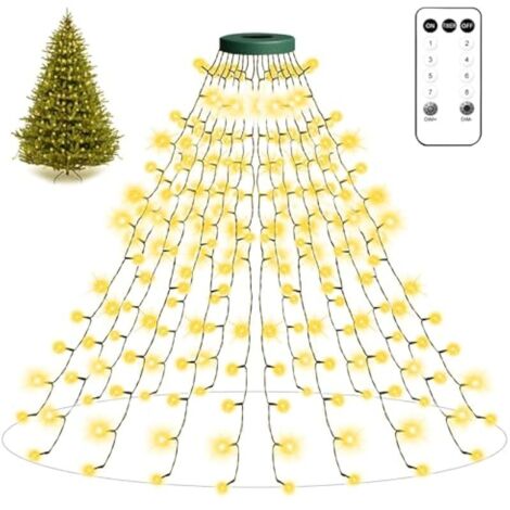 Guirlande Lumineuse Sapin de Noel avec Anneau,2m 400LED Guirlande de Noel avec 16 Cordes de Lumières,8 Modes d'Eclairage,IP44 Etanche,Fonction Mémoire pour Arbre de 120 cm à 300 cm,Blanc Chaud