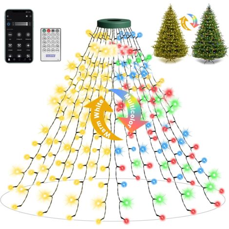 Guirlande Lumineuse Sapin De Noel Avec Anneau,2m 400led Guirlande De Noel Avec 16 Cordes De Lumières,Contrôle Par App,Synchronisation Musicale Pour Arbre De 1,2 À 3 M,Blanc Chaud Et Couleur [Classe Én