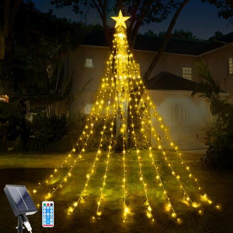 Guirlande Lumineuse Sapin de Noël,9 Pièces 2M 198LEDs Solaire Extérieure Intérieure Lumineux Décorations,8 Modes Guirlande Lumineuse avec Télécommande