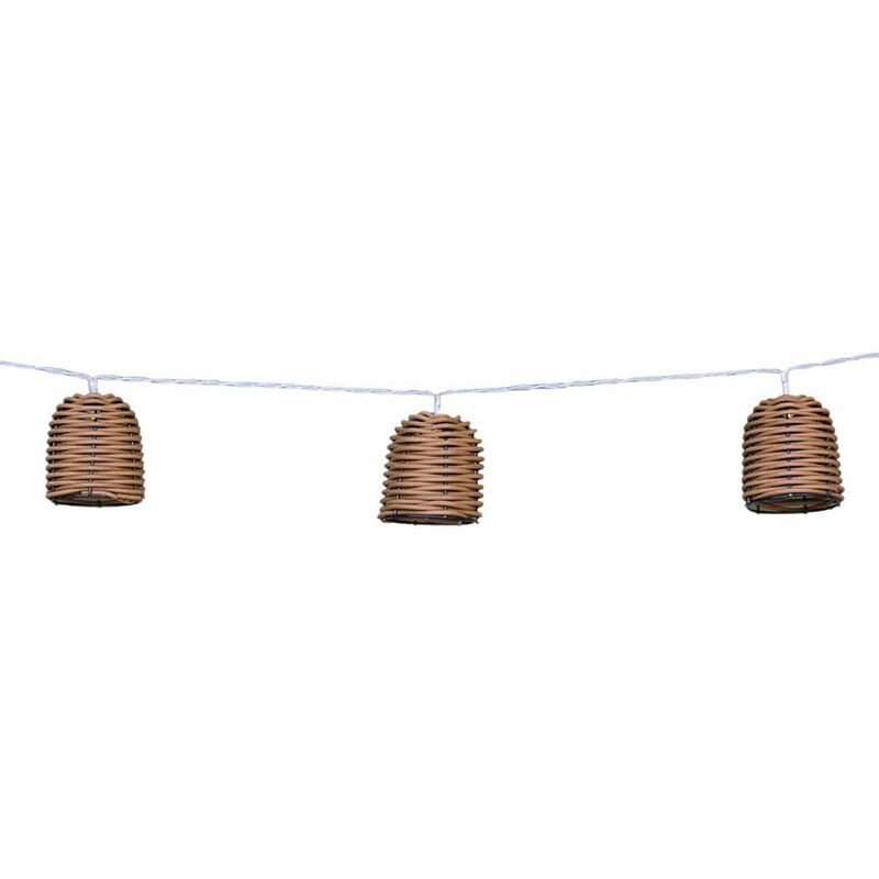 Lumisky - Guirlande lumineuse solaire 10 abat-jour poly rotin led blanc chaud formentera