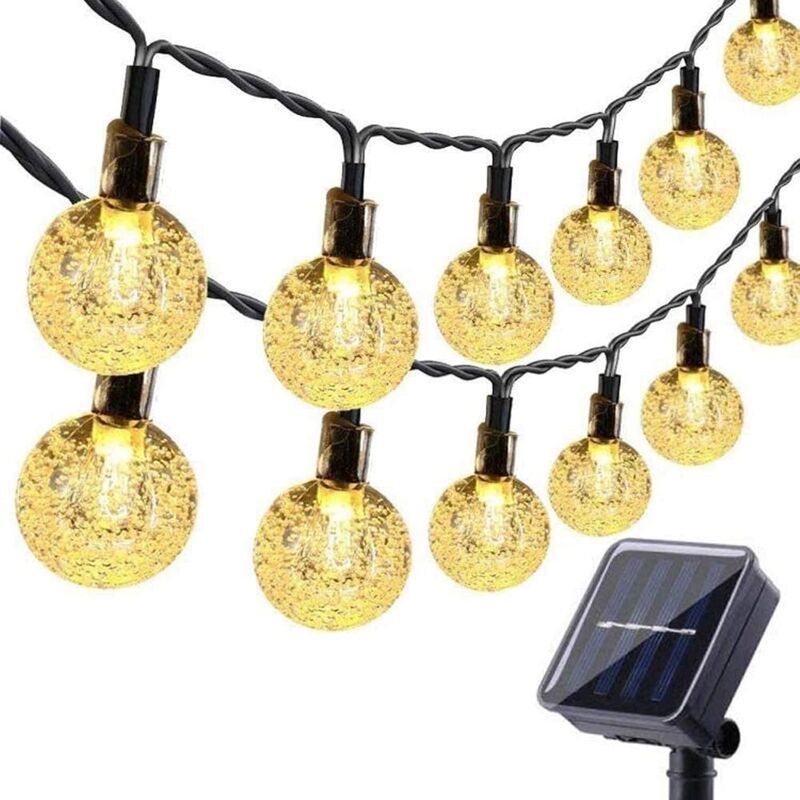 Guirlande lumineuse solaire 12m 100 led led étanche 8 modes boule de cristal décoration lumières jardin cour fête
