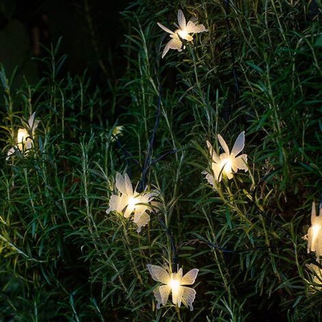 guirlande Lumineuse Solaire 20pcs Led Blanc Chaud Papillon 8 Fonctions D'eclairage