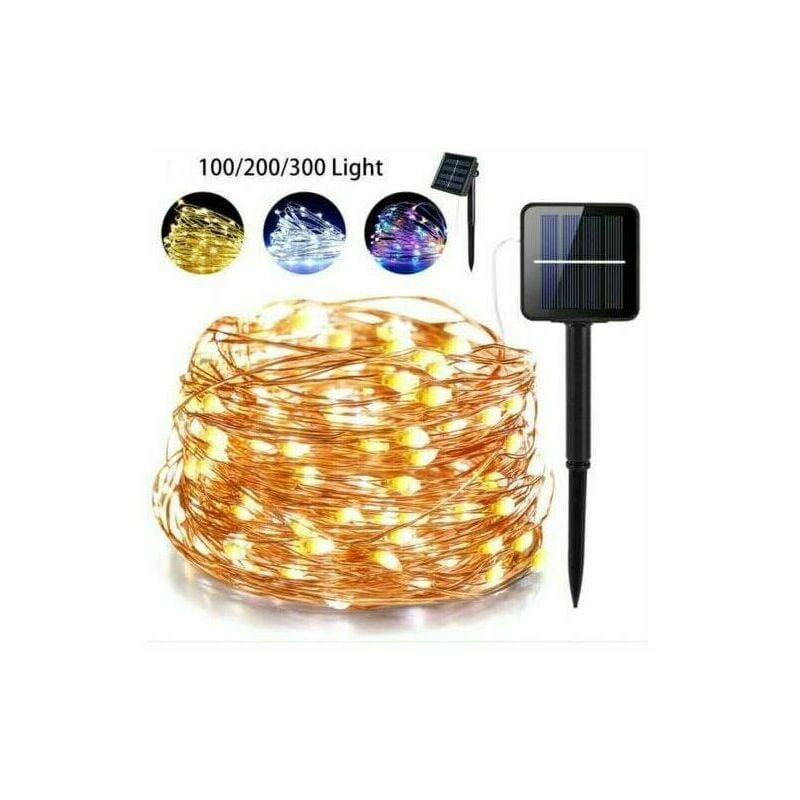 Guirlande Lumineuse Solaire 30M 100-300 LEDs,8 Modes d'Éclairage, Chaîne de fil cuivre led Étanche pour Jardin,Balcon,Cour,Maison,Noël, Mariage, Fête
