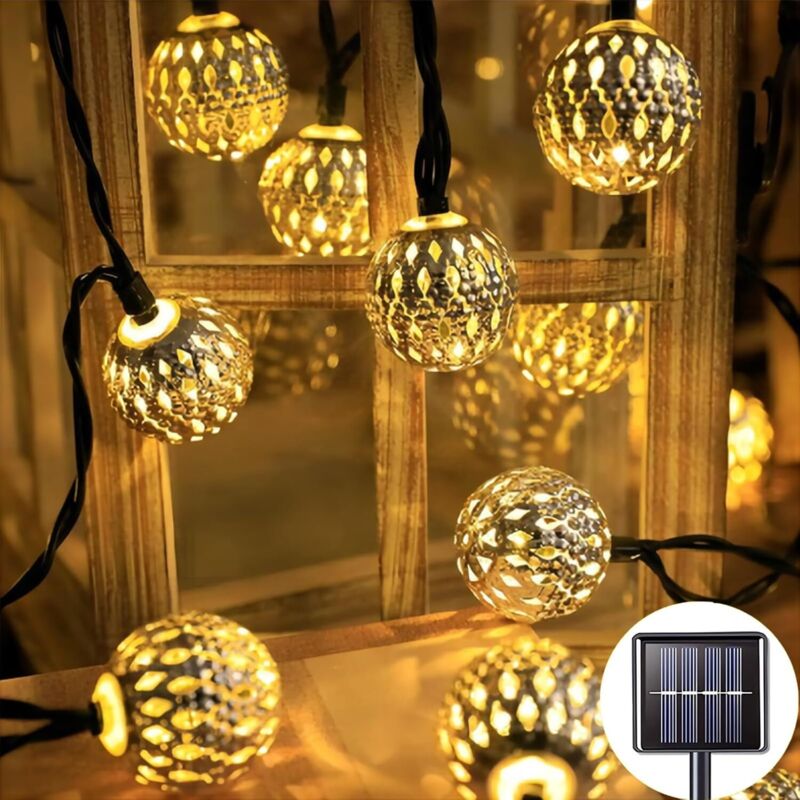 Guirlande lumineuse solaire - 5 m 20 LED - Guirlande lumineuse marocaine - Pour terrasse, jardin, fête, festival - Lumière chaude