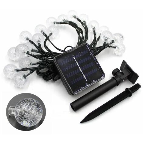 Guirlande lumineuse solaire, 50 boules de cristal LED, étanche IP65, connecteur USB supplémentaire, 8 modes d'éclairage décoratifs pour l'intérieur et l'extérieur, maison/jardin/fête/terrasse/mariage