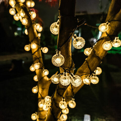 Guirlande Lumineuse Solaire, 5M IP65 Guirlande Lumineuse Exterieur avec 20 Boules Cristal LED (Blanc Chaud). CHAM