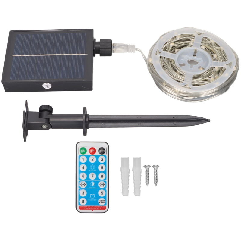 Guirlande lumineuse solaire 8 modes avec télécommande pour jardin, terrasse, cour, décoration extérieure, 10 m