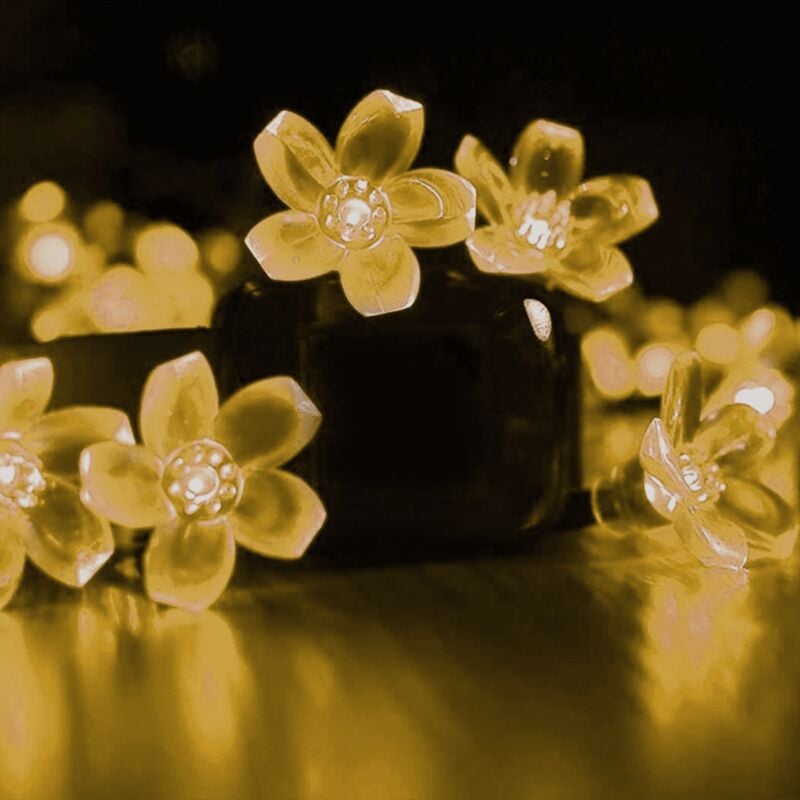 Guirlande lumineuse solaire à fleurs, 7 m, 50 fleurs, guirlande lumineuse led, éclairage décoratif solaire à fleurs - Blanc chaud