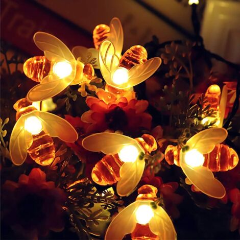 Guirlande Lumineuse Solaire abeilles, 7m 50LED guirlande lumineuse exterieure solaire, lampe solaire exterieur decorative Étanche, decoration jardin exterieur pour pelouse, fête d'été [Classe énergéti