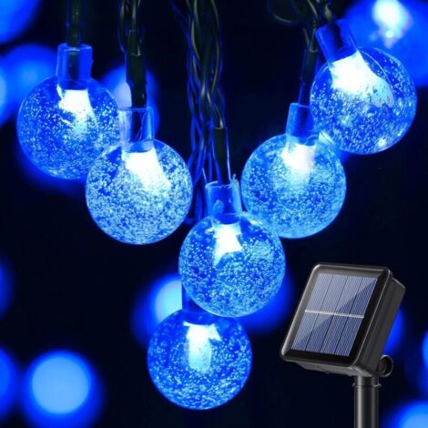 Guirlande Lumineuse Solaire, BrizLabs 13.8M 60 LED Guirlande Guinguette Exterieur Cristal Boules 8 Modes Imperméable Intérieur Lumières Décorative pour Jardin Terrasse Mariage Fête Noël, Bleu