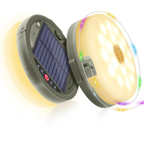 Guirlande lumineuse solaire colorée de 12 m pour le camping – Lampe pliable 2 en 1, 8 modes d'éclairage, rechargeable par USB, étanche IP45, idéale pour les tentes, les terrasses et les soirées en ple