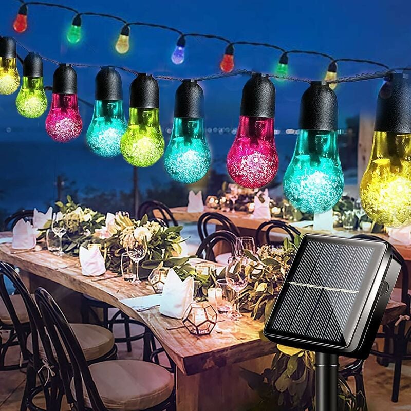 Guirlande lumineuse solaire de jardin 7,6 m/30 ampoules solaires étanches 8 modes d'éclairage décoratif en cristal pour jardin, clôture, fête de