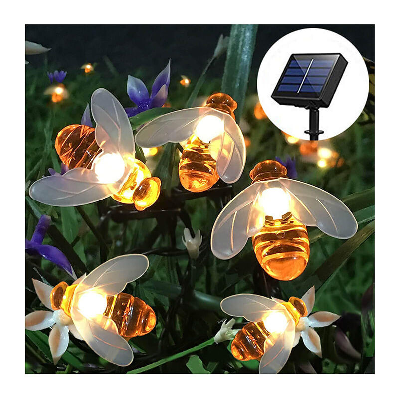 Guirlande lumineuse solaire de jardin, motif abeilles, 7 m, étanche, éclairage d'extérieur/intérieur pour clôture fleurie, pelouse et terrasse