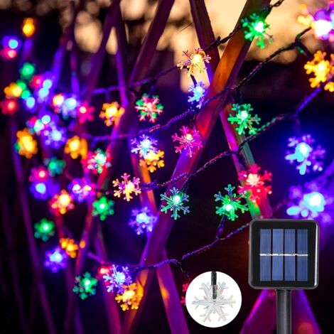 Guirlande lumineuse solaire de Noël, 7 m, 50 LED, flocon de neige, étanche, 8 modes, convient pour jardin, Noël et terrasse