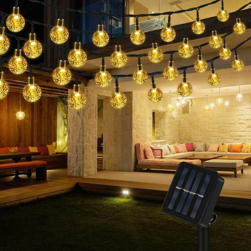 ZVD - Guirlande lumineuse solaire d'extérieur – 12 m, 100 led blanc chaud avec 8 modes, étanche IP65, idéale pour la maison, le jardin, le festival,