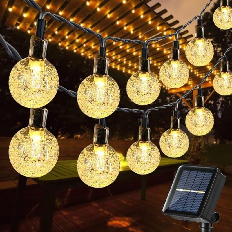 SNQ - Guirlande lumineuse solaire d'extérieur, 12 m, 100 led, boule de cristal étanche, lumières solaires de jardin avec 8 modes pour jardin,