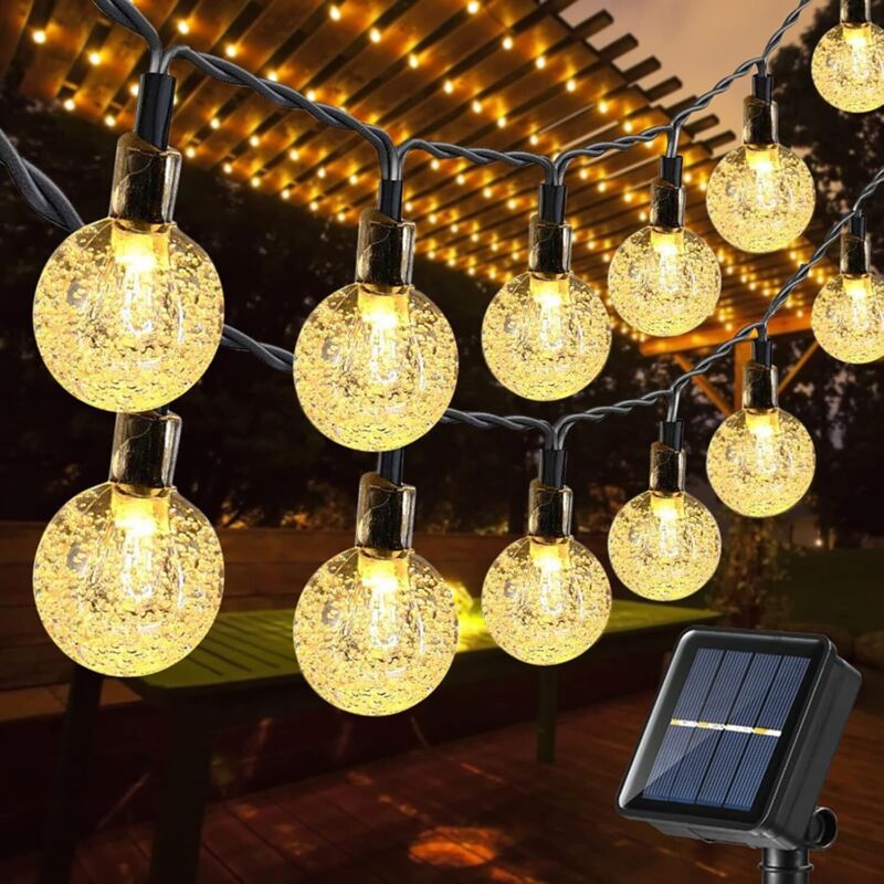 Guirlande lumineuse solaire d'extérieur, 12 m, 100 led, boule de cristal étanche, lumières solaires de jardin avec 8 modes pour jardin, pelouse,