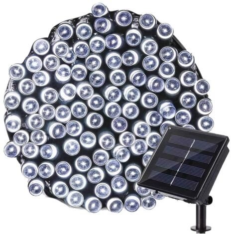 Guirlande lumineuse solaire d'extérieur 12 m 100 LED étanche, 8 modes d'éclairage, décoration pour jardin, cour, clôture, décoration d'arbre de Noël (blanc froid)