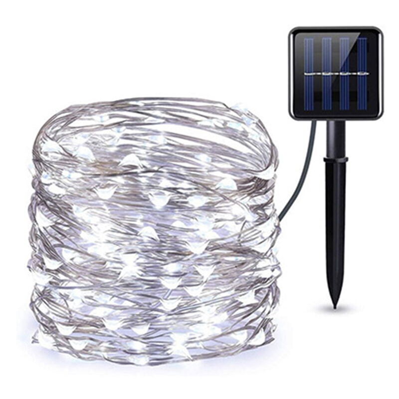 Guirlande lumineuse solaire d'extérieur 22,8 m avec 200 led, ultra résistante, fil de cuivre étanche, 8 modes, pour jardin, terrasse, arbre, fête,