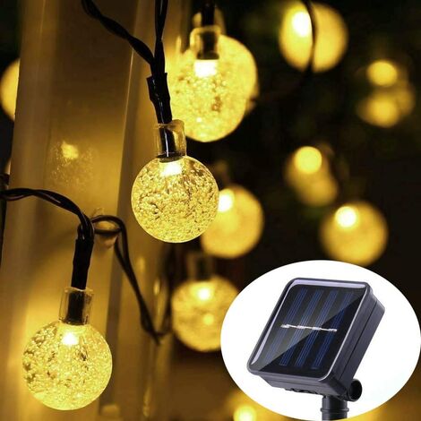 Guirlande lumineuse solaire d'extérieur 30 LED en cristal blanc chaud pour extérieur, 8 modes IP65 étanche pour jardin, arbre, terrasse, Noël, mariage, fête