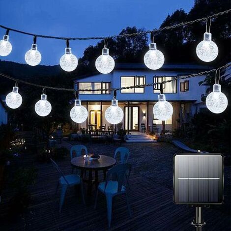 Lampe solaire guirlande lumineuse noir extérieur lumière LED décorative  lampe de patio, boules étanche batterie 6-8m, 20x LED 2700K blanc chaud,  DxL 1.8x280 cm, lot de 2