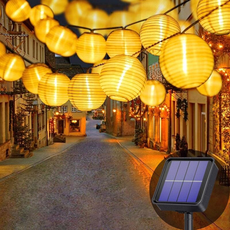 Guirlande lumineuse solaire d'extérieur - 6,5 m - 30 lanternes LED - 8 modes - Étanche - Éclairage solaire pour jardin, balcon, cour, mariage, Noël,