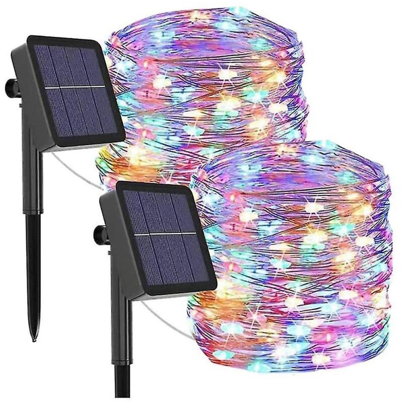 Guirlande lumineuse solaire d'extérieur à led, 12 m, 120 led, lot de 2, colorée