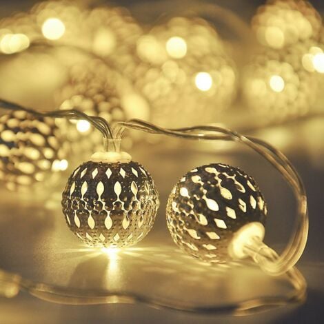 UMNUOU Guirlande lumineuse solaire d'extérieur avec 5M 20 LED boules marocaines - Étanche - Éclairage décoratif pour la maison, le jardin, une fête, un festival - Blanc chaud
