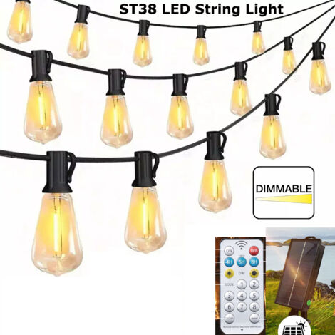 Guirlande lumineuse solaire d'extérieur de 30 m, étanche, avec télécommande, 50 + 2 ampoules LED, lumière blanche chaude 2700 K, pour le camping,pubs