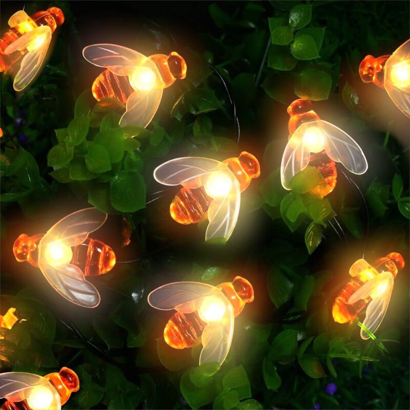 Guirlande lumineuse solaire d'extérieur en forme d'abeille, 50 led, 7 m, 8 modes, étanche, convient pour Noël, Nouvel An, Halloween, fête dans la