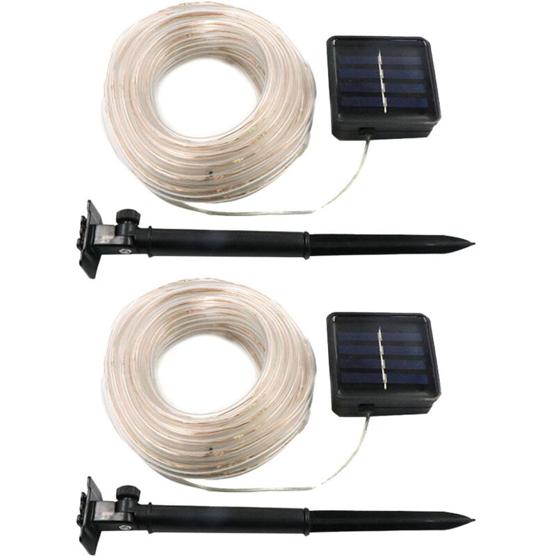 Guirlande lumineuse solaire d'extérieur étanche à led, 12 m chacune, 100 l, blanche, 8 modes, tube en pvc transparent, pour clôture, jardin, camping,