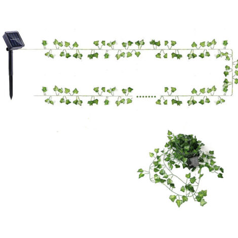 Guirlande lumineuse solaire d'extérieur, motif lierre artificiel, 10 mètres de long, 100 LED, 8 modes d'éclairage, idéale pour la décoration, les jardins, les terrasses, les balcons et les fêtes