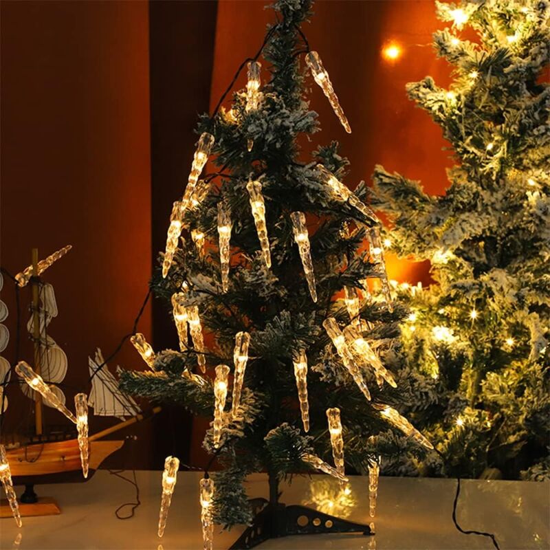 Guirlande Lumineuse Exterieure Noel Blanc Chaud,Solaire LED Lumières de Stalactite Glaçons ( 7 m, 50 LED, étanche, 8 modes pour décorer l'intérieur )