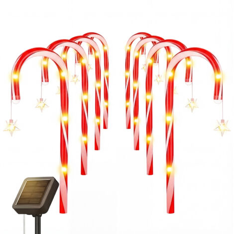 Guirlande lumineuse solaire d'extérieur pour Noël – 2 modes, batterie 600 mAh, 37 × 10 cm, motif canne à sucre et étoile, idéale pour la pelouse, le jardin et le sapin de Noël.