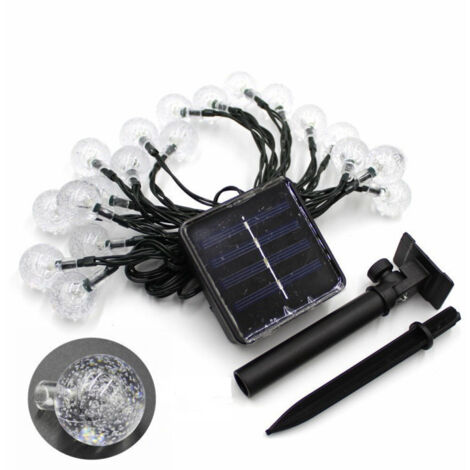 Guirlande lumineuse solaire d'intérieur/extérieur - 12 mètres, 100 perles LED, étanche IP65, avec boule de cristal illuminée par LED, idéale pour décorer balcons, parasols, jardins, terrasses, fêtes, 
